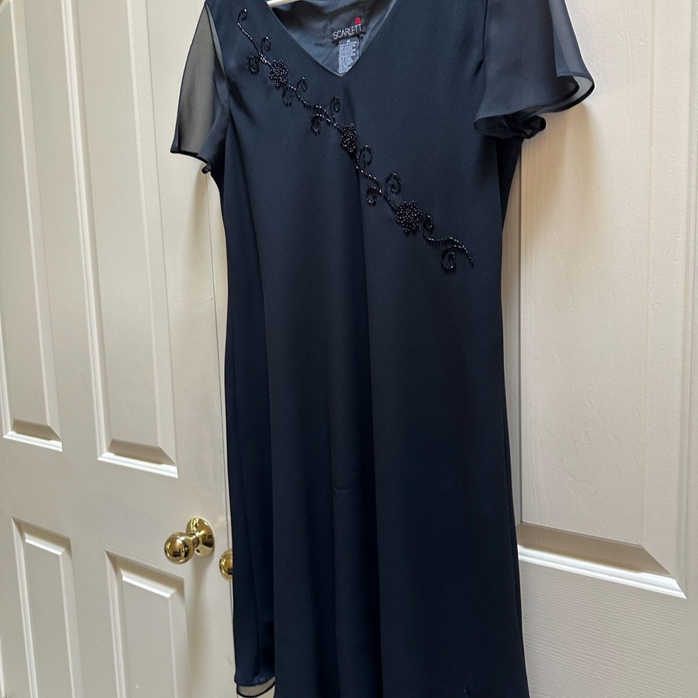 Scarlett Blue Sheath Dress with V-Neck and Flutter Cap Sleeves